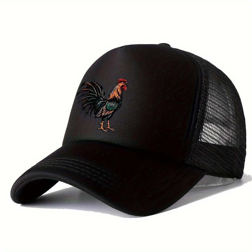 

Cool Hippie Curved Brim Baseball Cap, Rooster Print Breathable Mesh Trucker Hat, Snapback Hat For Casual Leisure Outdoor Sports