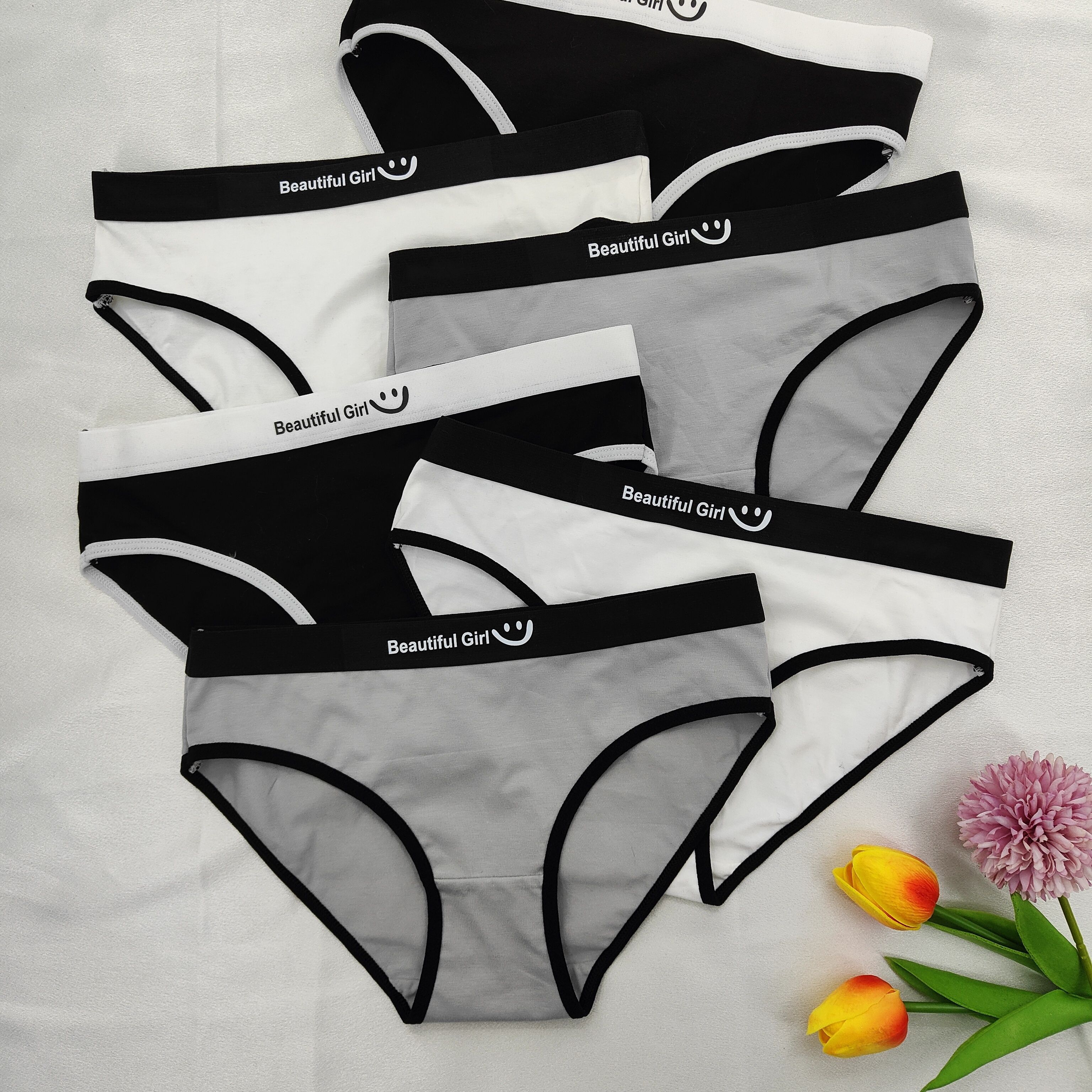

6pcs Cute Letter Smile Print Briefs, Elegant & Breathable Intimates Panties, Women's Lingerie & Underwear