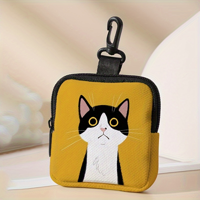 

Cute Cat Print Hanging Coin Purse, Multi-functional Key Card Holder, Mini Earphone Coin Storage Bag