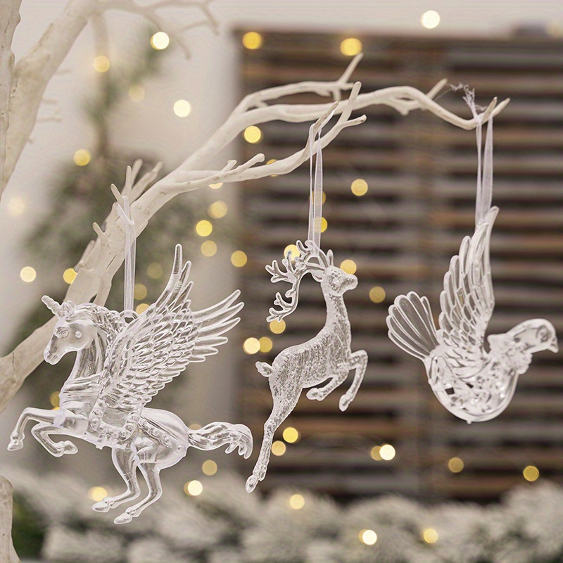 

3 Creative Christmas Tree Ornaments Christmas Decoration Supplies Unicorn Transparent Pendant Elk Acrylic Tree Hanging