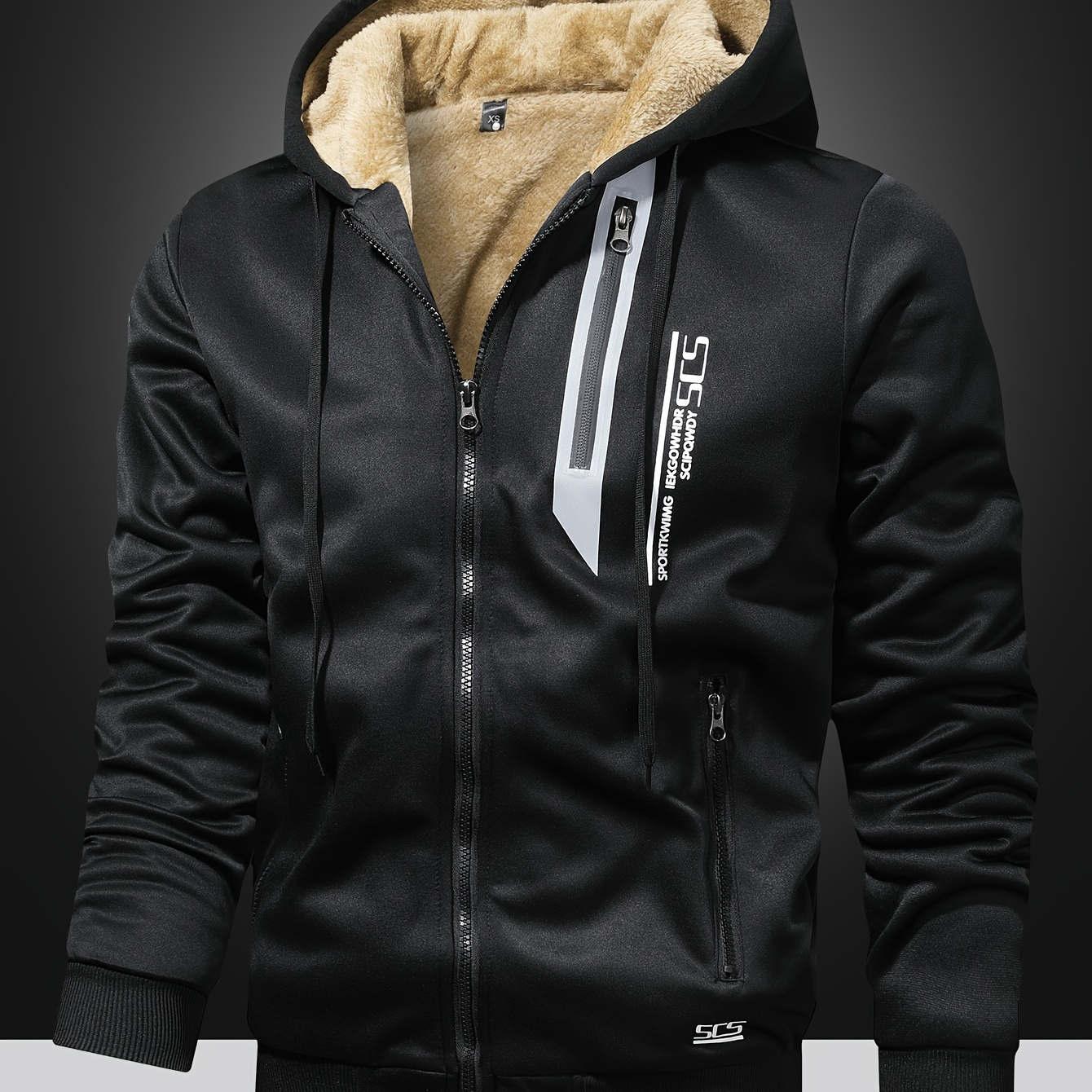 

Men's Winter Fleece-lined Warm Hoodie Jacket, Athletic Zip-up Sweatshirt With Pockets