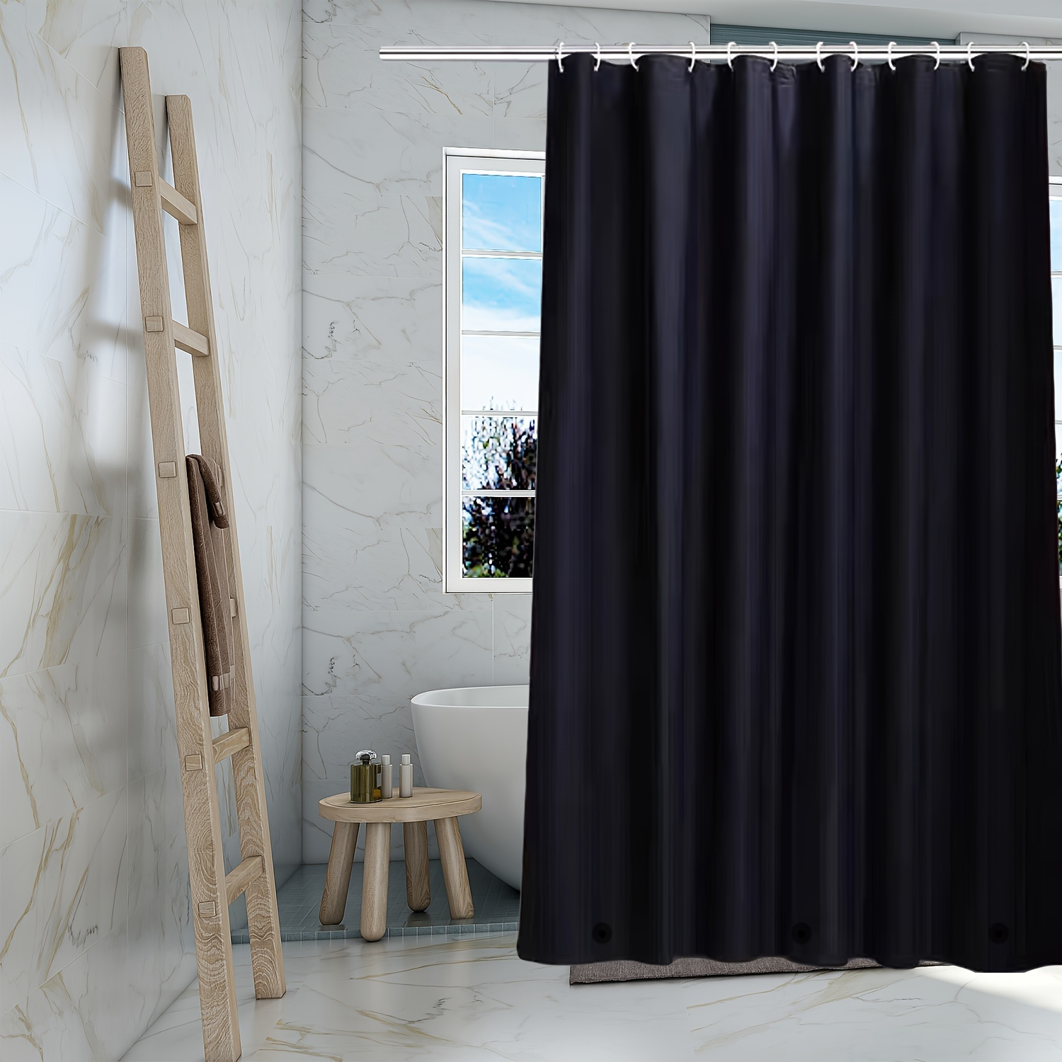 

Black Shower Curtain Lining, Peva Shower Curtain Lining, Plastic Waterproof Shower Curtain, 72x72in, 36x72in, With 3 Magnetic Weights And Loop Holes