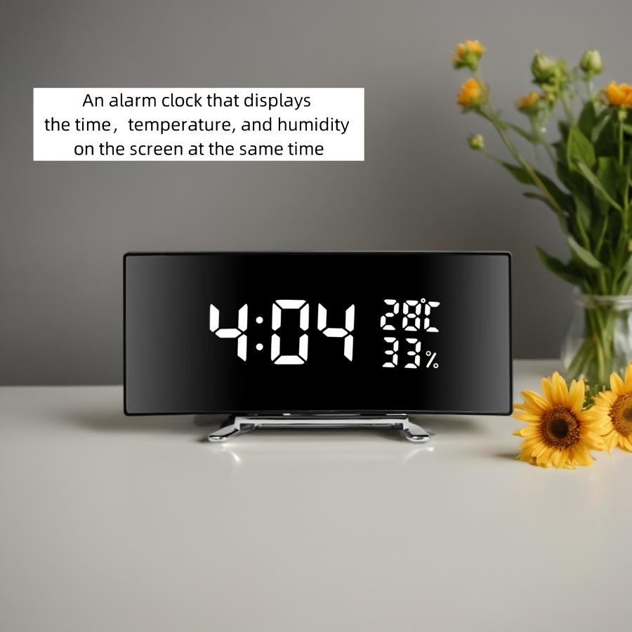 

Erimoon Led Alarm Clock With Large Curved Display - Temperature & Humidity, Usb Powered, Auto-darkening , Battery Backup Option, Rectangular Plastic Frame, Home Decor