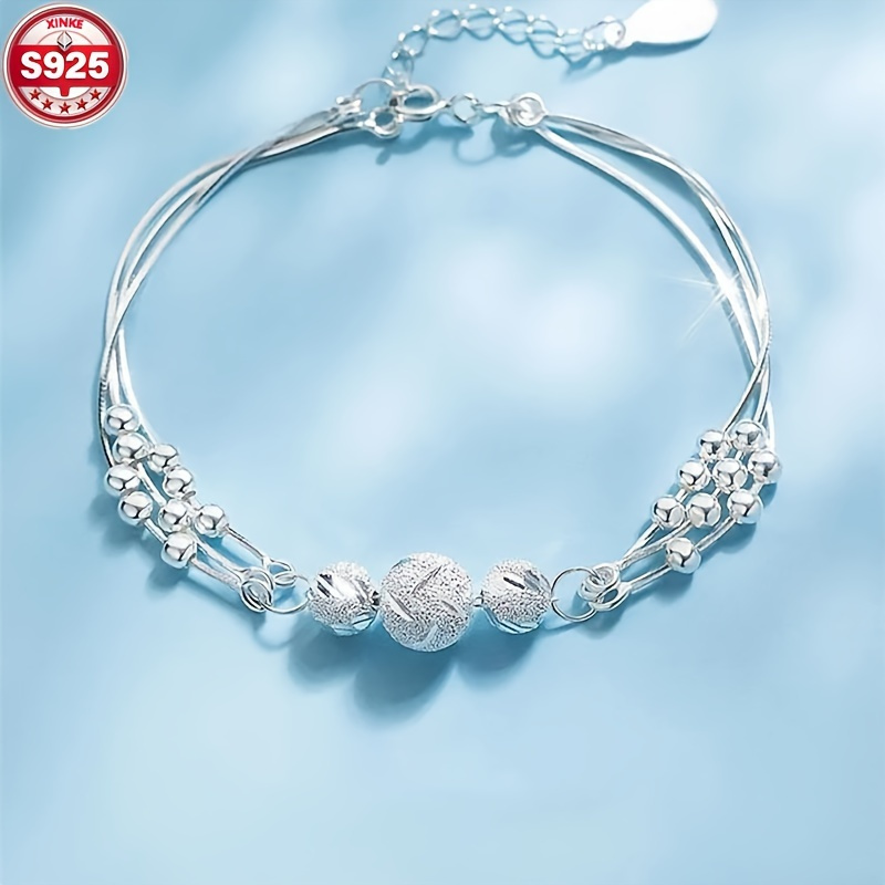 

16cm+5cm S925 Silver Bracelet Women's Polished And Frosted Bead Bracelet