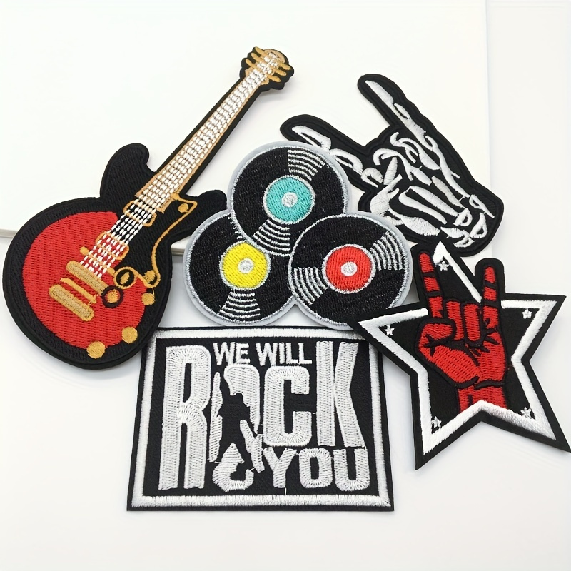 

5pcs Rock&roll Punk Guitar Patches On Clothes Stripes Iron On Patches For Clothing Diy Music Embroidered Appliques