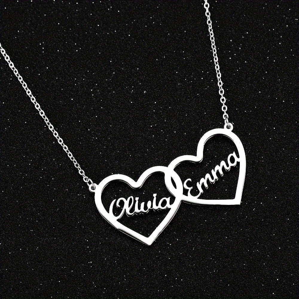 

Customized Double Heart Symbol Family Couple English Name Necklace, Each Name Supports 1-12 Characters (only English Languages, Other Languages Will Be Translated Into English)