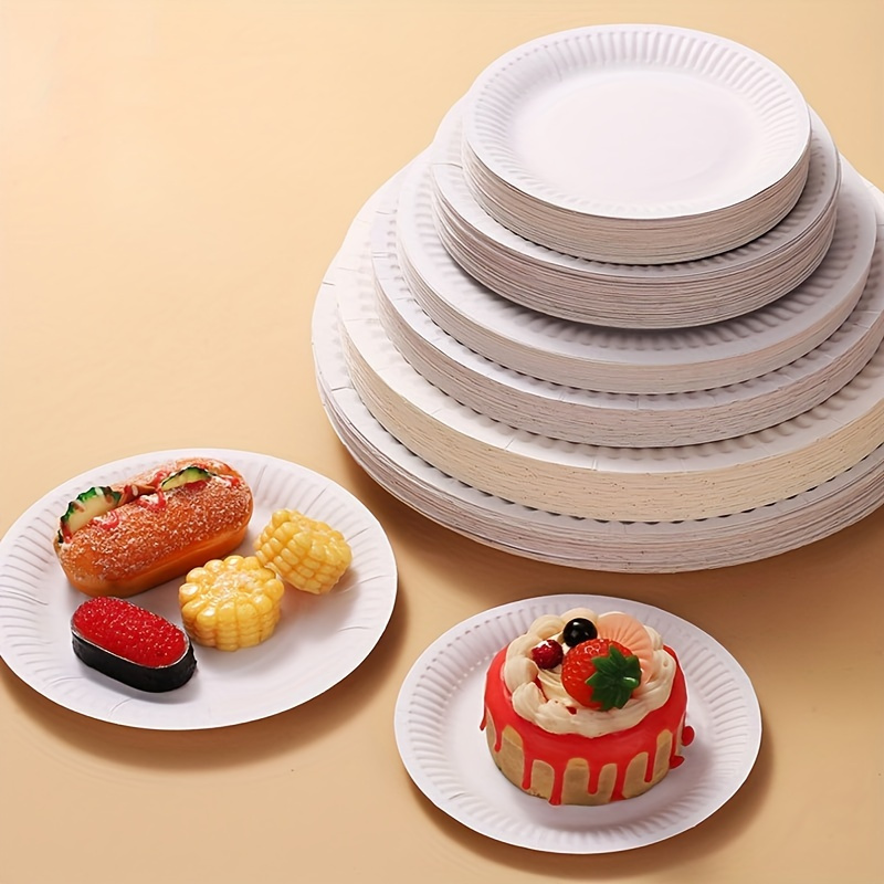 

50pcs Disposable Paper Plate, Birthday Party Cake Plate, Painted White Disc, Outdoor Cooking Plate, For Home Kitchen Restaurant Picnic Party, Party Supplies, Tableware Accessories