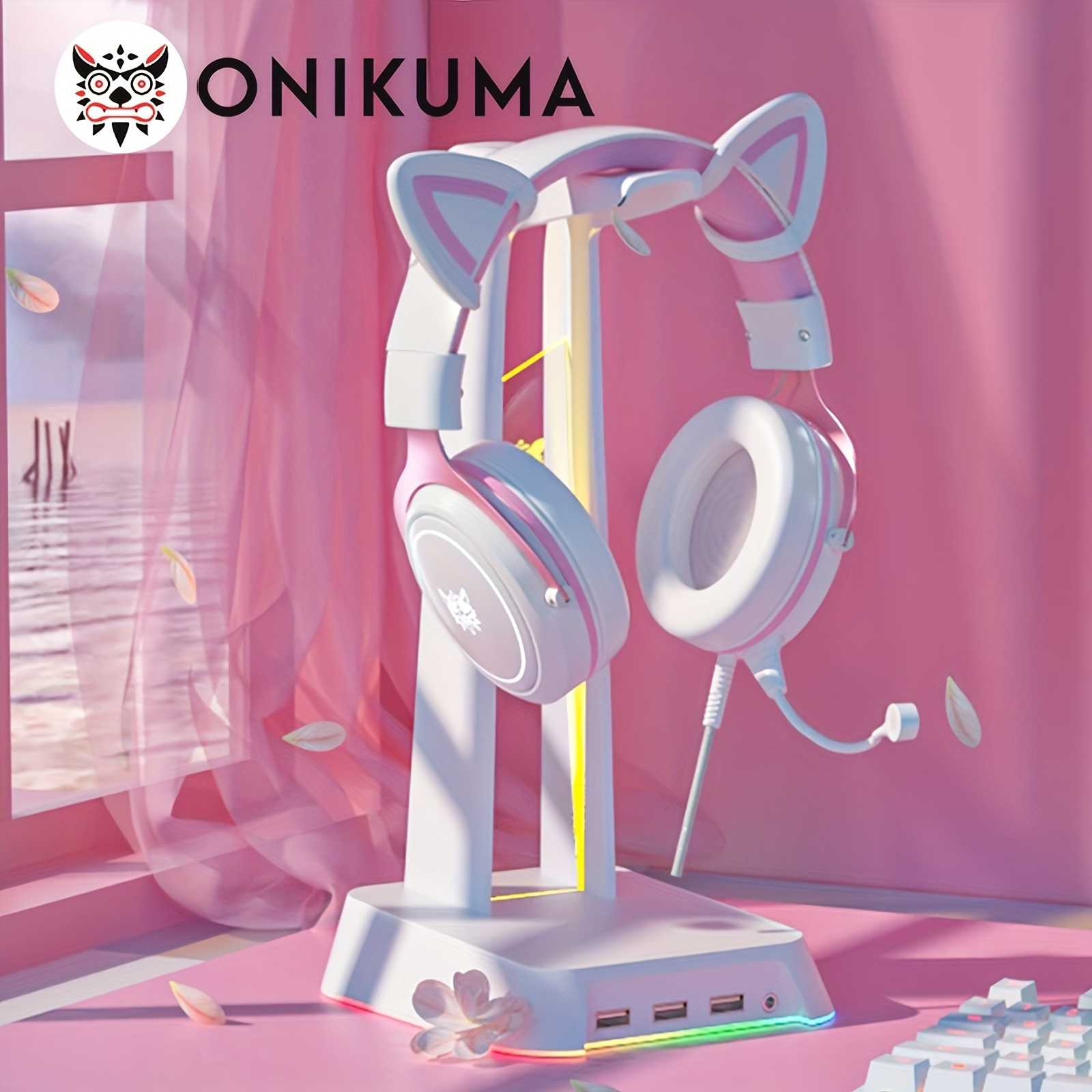 

ONIKUMA X10 oreilles de chat casque de jeu monté sur la tête ordinateur filaire lumineux pour casque antibruit e-sport