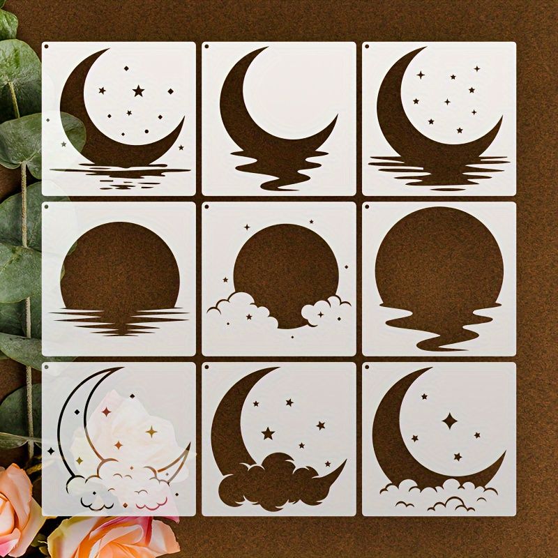 

easy-to-use" 9-piece Moon Stencil Set, 6.3" Reusable Pet Templates For Walls, Mats, Floors, Fabric, Clothing, Furniture, Canvas & Cards - Ivory
