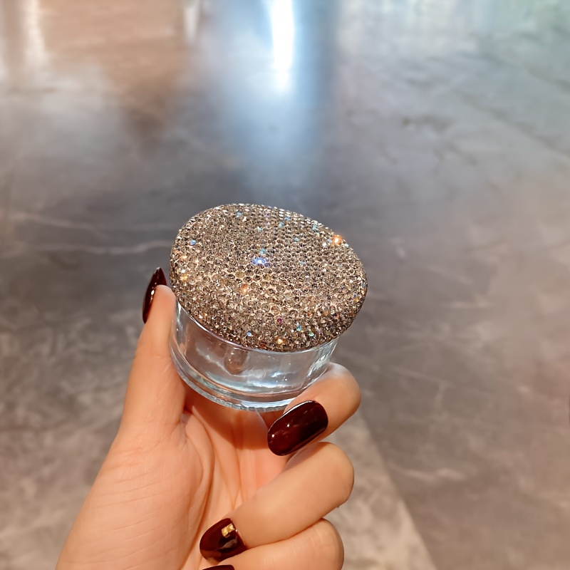 

1pc Luxury Rhinestone Embellished Glass Storage Cream Jar With Lid, Travel-friendly Portable Empty Bottle For Cosmetics And Small Items