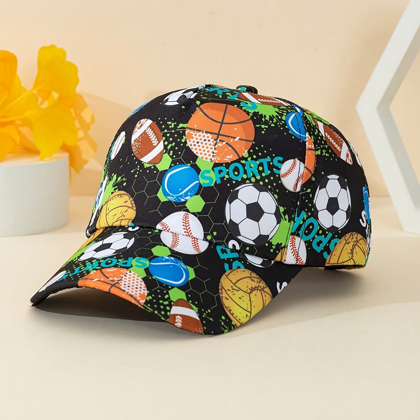

1pc Cute Colorful Football Prints Baseball Cap, Suitable For Outdoor And Daily Sports