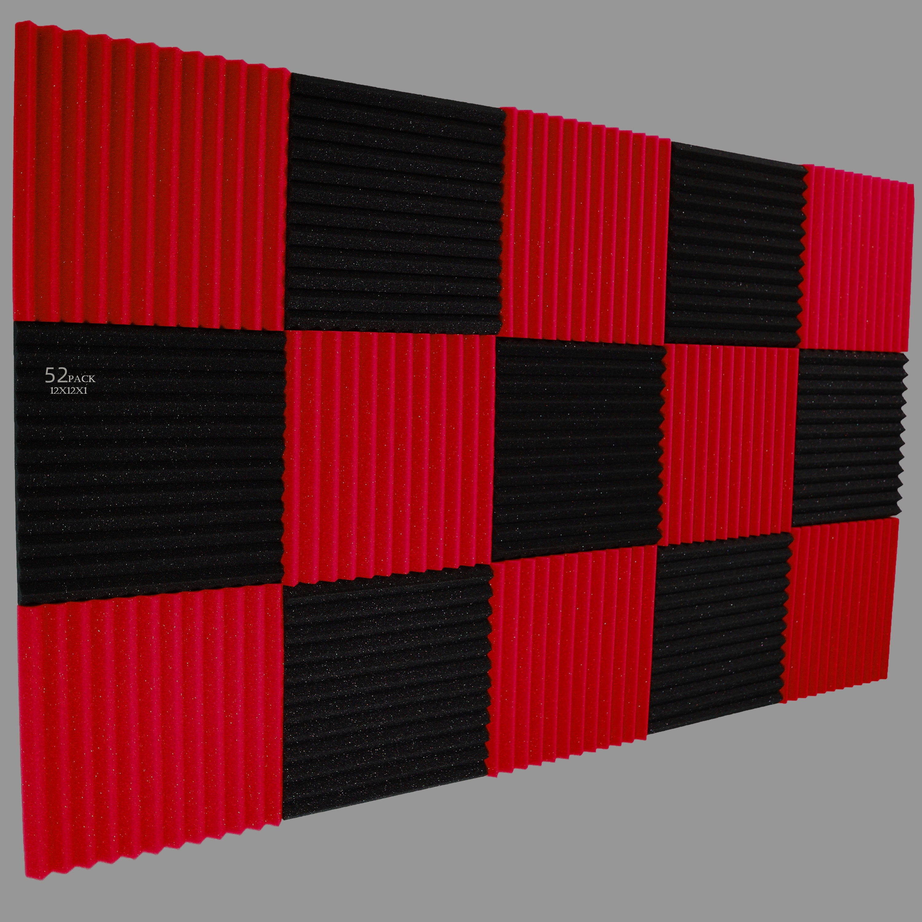 

52packs Black Red Wedge Accoustic Foam Panel 12''x12''x1'' Studio Home Theater Live Streaming Setup Absorbing Diffusing Sound Mid High Frequency Ranges Adhesive Double Side Nano Tape
