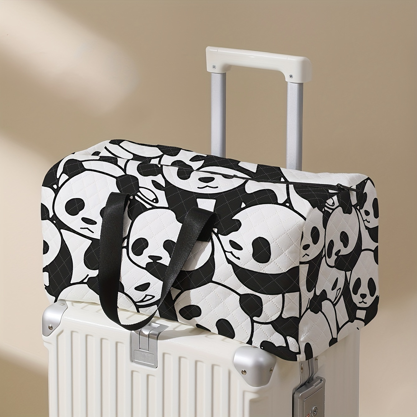 

Chic Panda Print Large Capacity Travel Duffle Bag With Shoe Compartment - Polyester, Fashionable Overnight & Yoga Carry-on