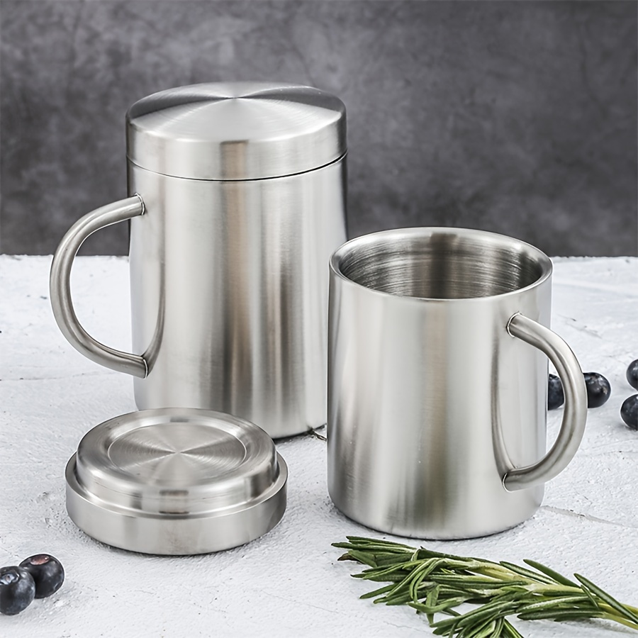 

lead-free" Stainless Steel Insulated Coffee Mug With Lid - Double-walled, Anti-scald, Reusable Drinkware For Hot And Cold Beverages, Perfect For Home Or Office Use