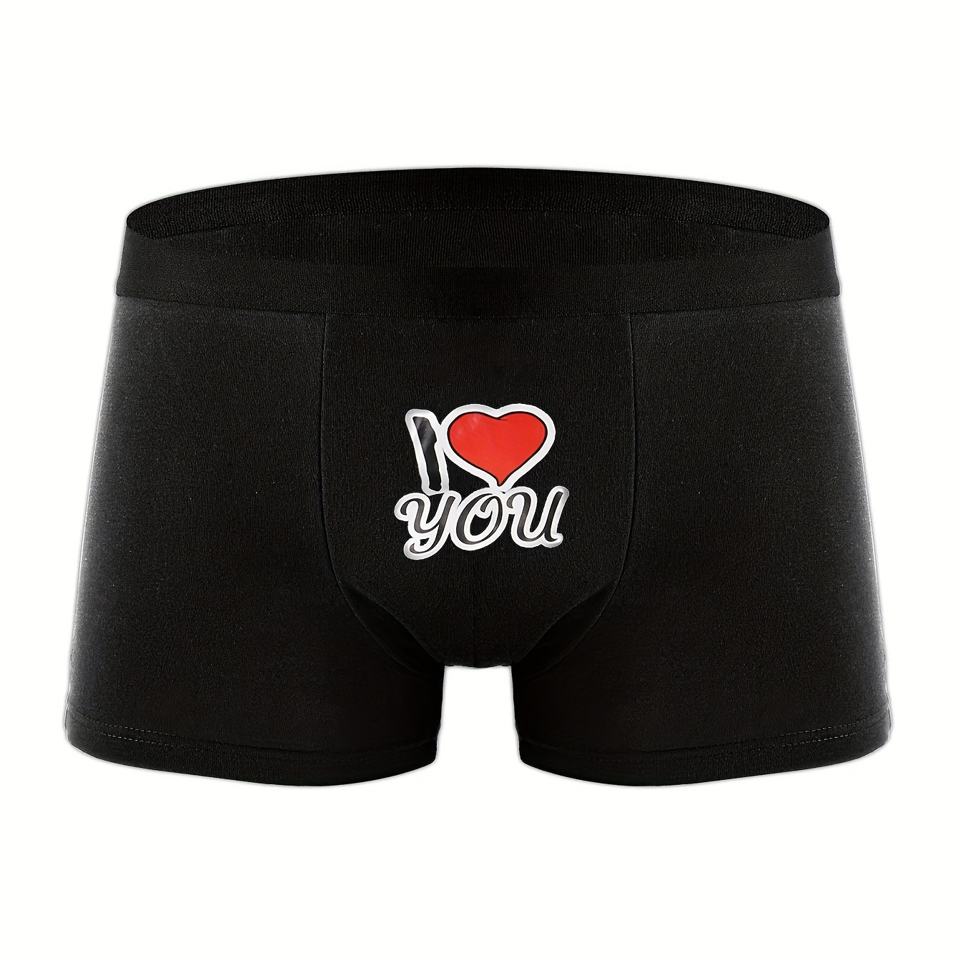 

I Love You Print Men's Fashion Graphic Boxer Briefs Shorts, Thin Breathable Soft Comfy Boxer Trunks, Men's Novelty Funny Underwear, Valentine's Day Gifts