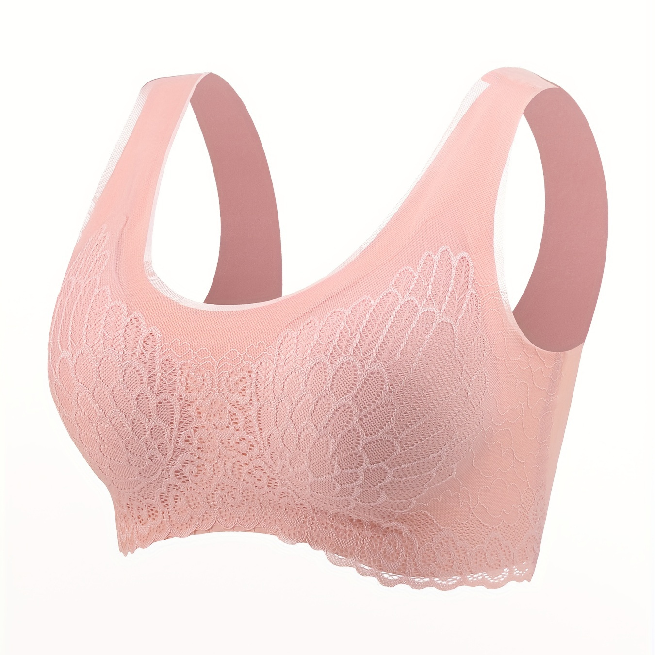 Contrast Lace Wireless Bra Comfy Breathable Full Coverage - Temu