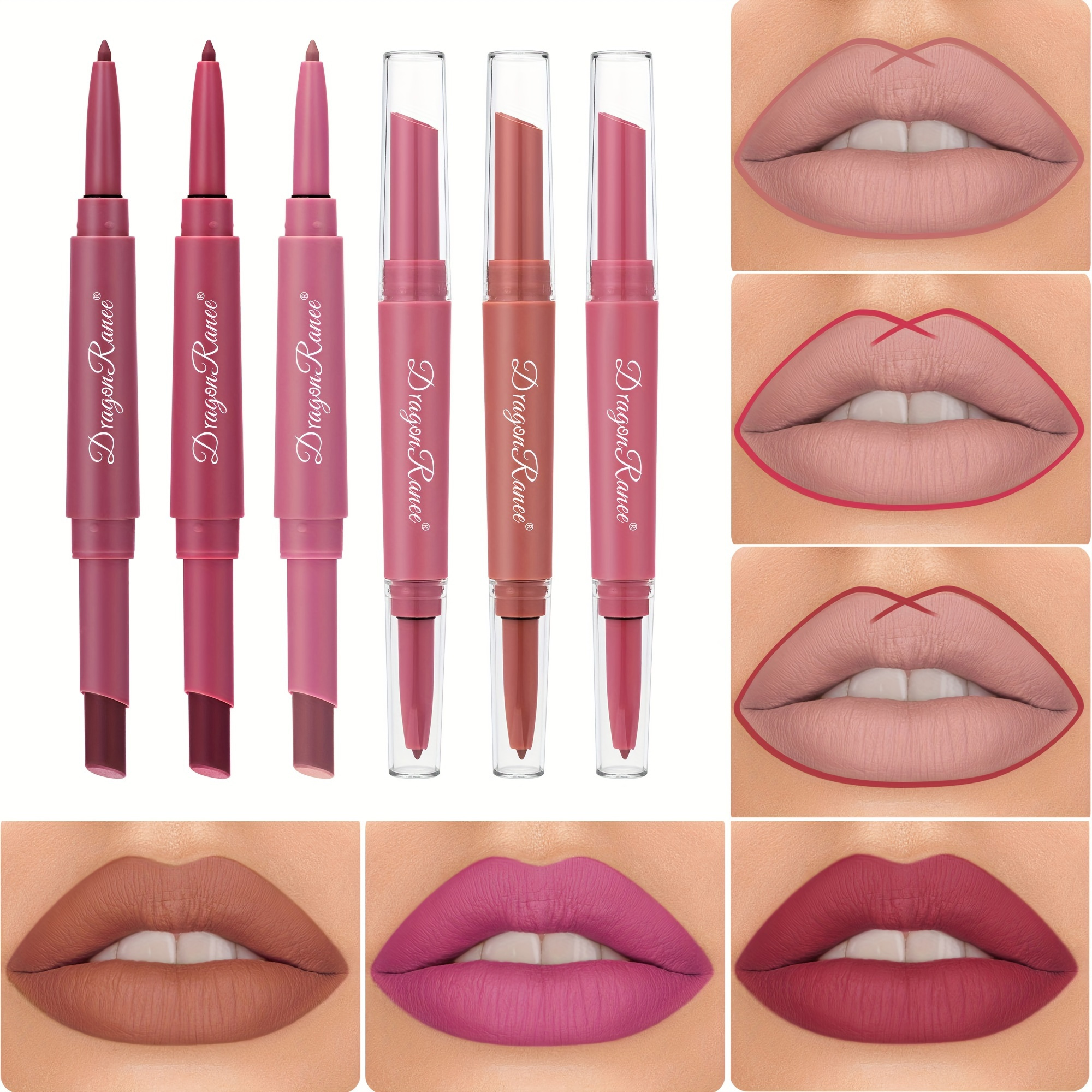 

Dual-ended Lip Liner & Lipstick, 2-in-1 Matte Finish & Long-lasting Formula, Smooth Application, Waterproof Makeup For Full Lip Coverage, Multiple Shades Contain Plant Squalane