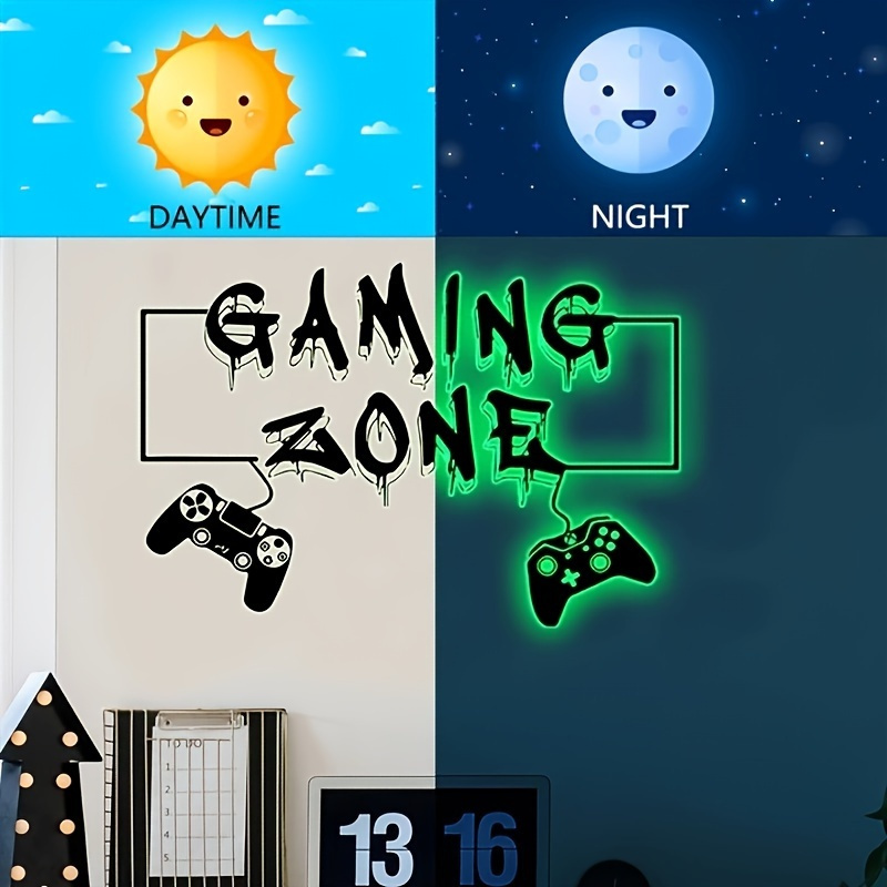 

gaming Zone" Night Light Wall Sticker - 60cm/23.62in - Glow-in-the-dark Game Controller Design - Pvc Material - Perfect For Bedroom Or Living Room Decor