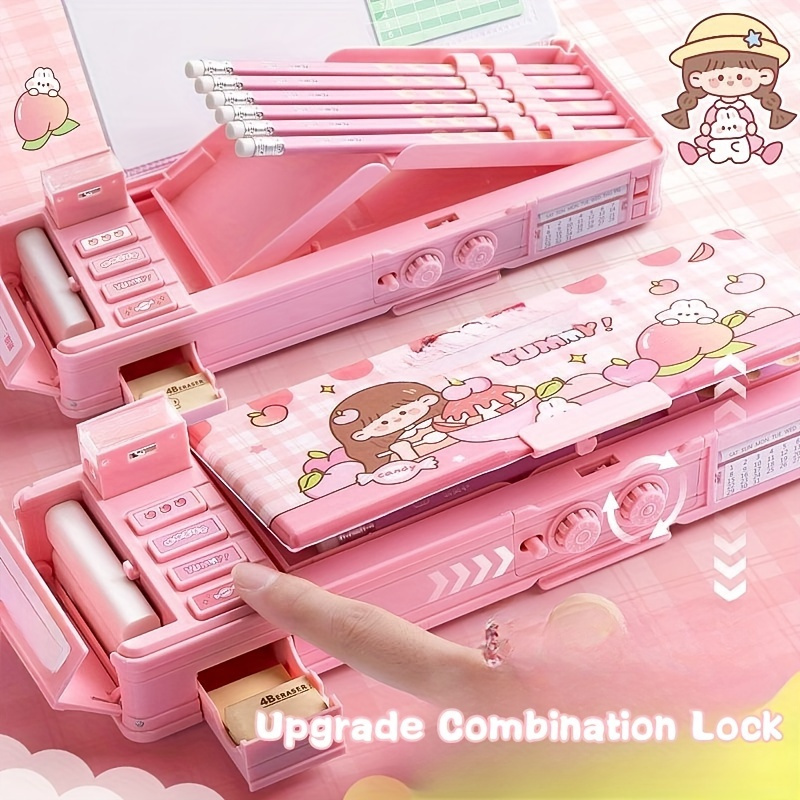 

Multifunctional Stationery Box Combination Lock Automatic Pencil Case Pencil Case Double-layer Organ Large Capacity Storage Box