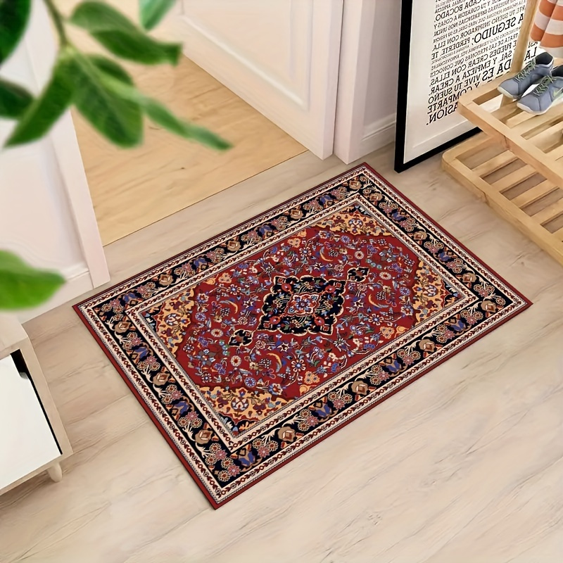 

1 Vintage Bohemian Washable Area Mat - Soft, Non-slip & Stain-resistant Polyester Door Mat With Intricate Floral Patterns, Entryway, Kitchen, Bathroom, Bedside, Balcony, Living Room - Ethnic Home