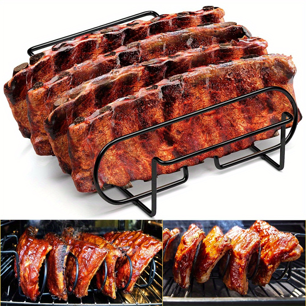 

1pc Stainless Steel - Holds 4 Full Racks Of Ribs - Portable Grilling Tool For Outdoor Bbq And Smokers