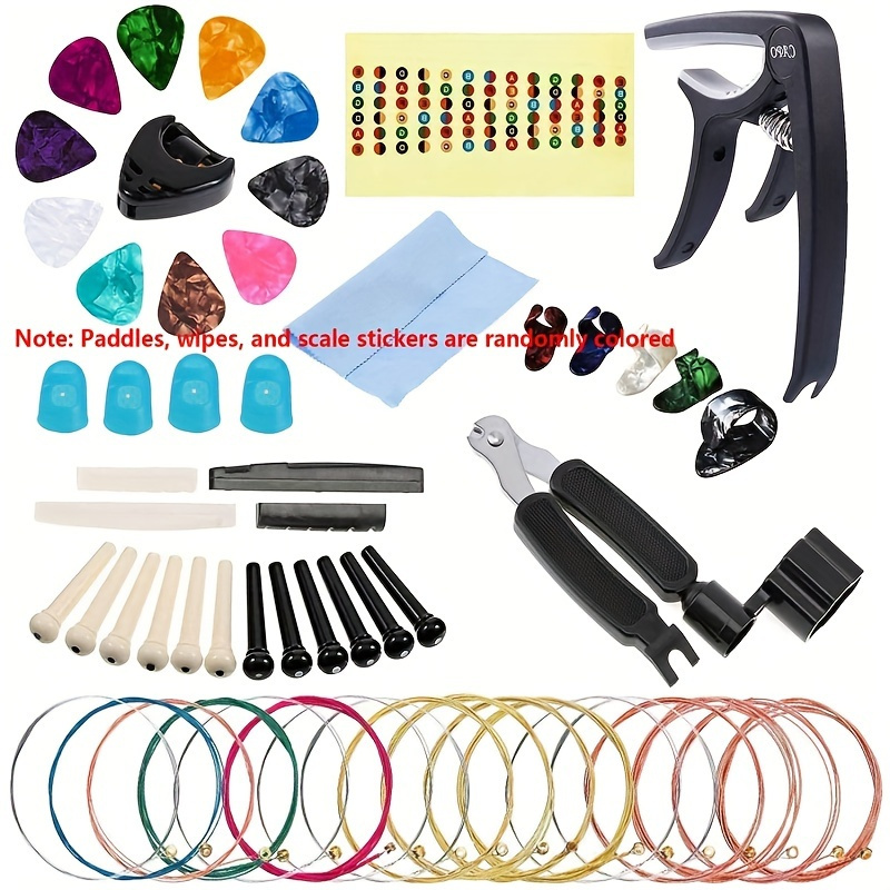 

Guitar Accessories Set For Acoustic And Electric Guitars, Including Capo, Finger Picks, Guitar Strings, String Winder, And Pick Set. Universal Guitar Accessories Set.