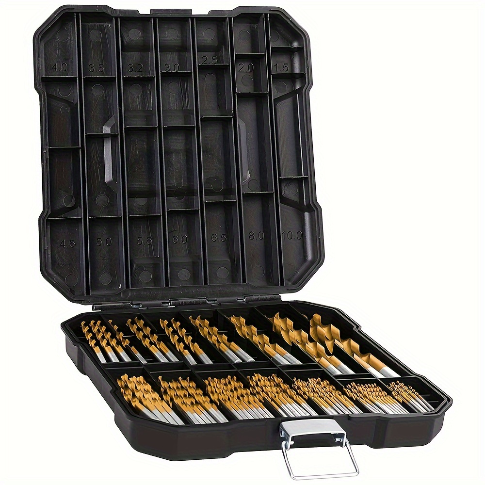 

99pcs Goxawee Titanium Coated Drill Bit Set, 135 Degree Tip Hss Drill Bits Kit With Case For Steel, Aluminum, Copper, Soft Alloy Steel, Wood, Plastic