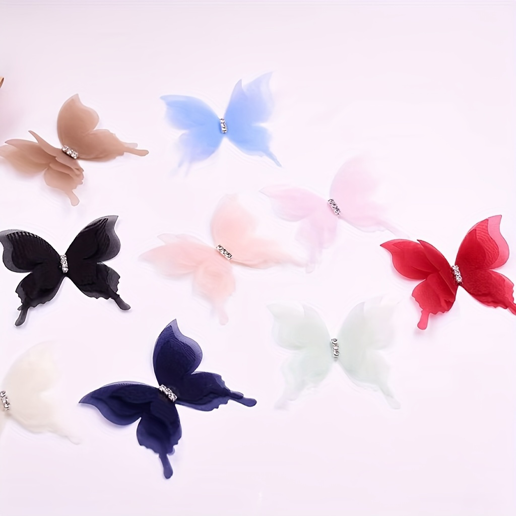 

10-piece Sparkling Cubic Zirconia Butterfly Charms, 3d Tulle Fabric Embellishments For Diy Hair Accessories & Fashion Accents