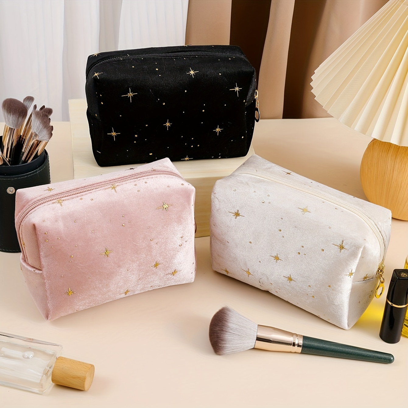 

Elegant Makeup Bag - Portable Cosmetic Organizer With Zipper, Non-waterproof, In White/pink/blue/black
