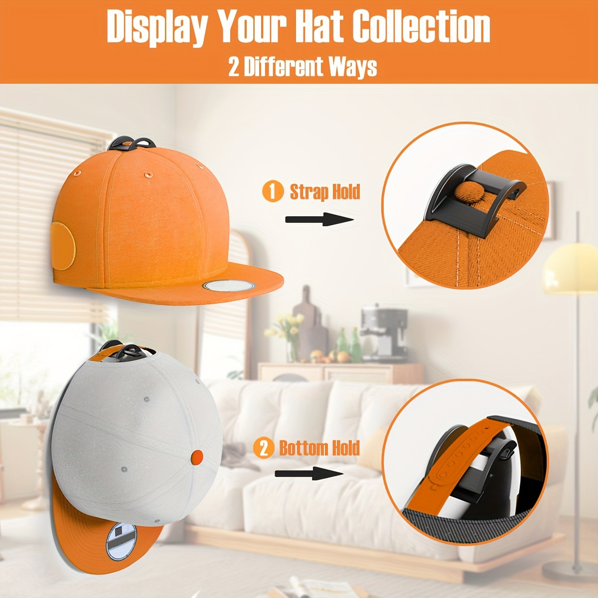 

Multi-functional Hat Organizer Hooks, No-drill Wall-mounted Cap Holder, Adhesive Baseball Cap Display Rack, Hat Storage System, Fashion Style Plastic With , Unfinished