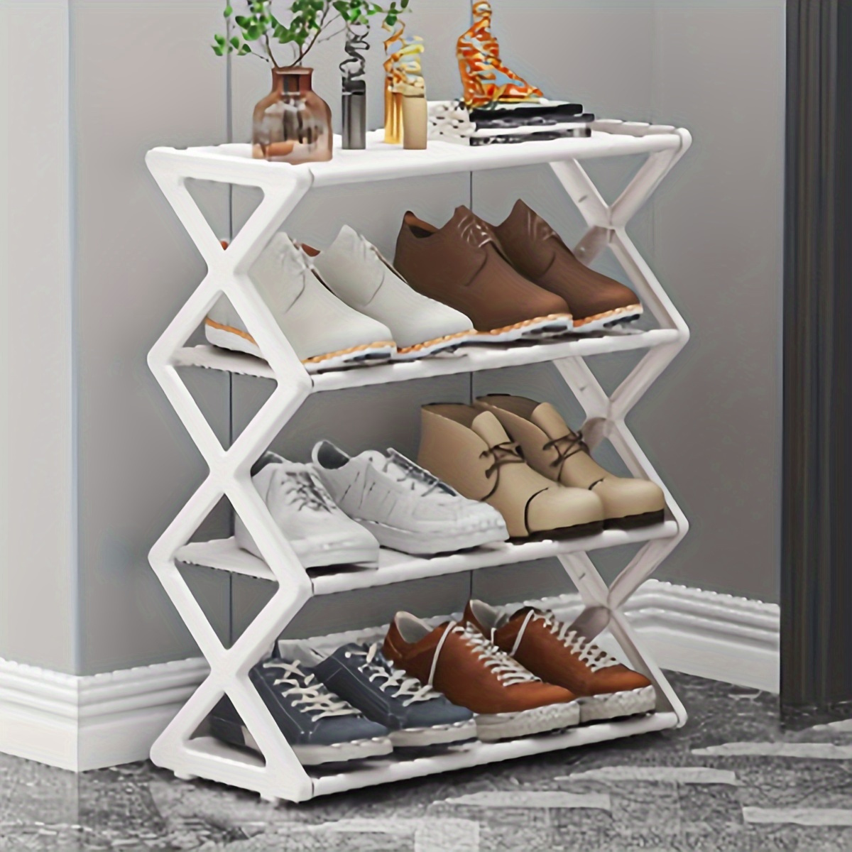 

1pc X-shaped Shoe Rack - Easy Assembly, Dustproof Fabric Covered Steel Tube Design For Living Room Storage