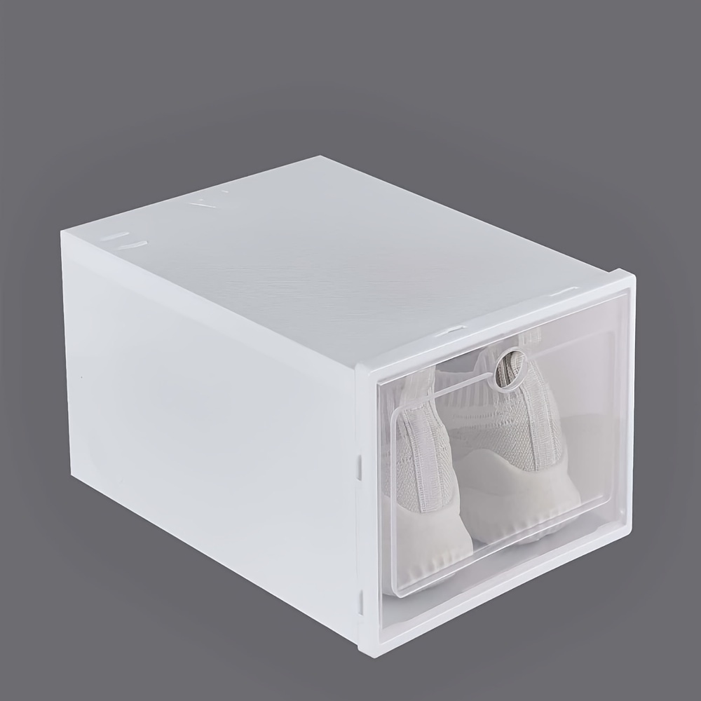 

1pc Stackable Plastic Shoe Storage Box, Clear, Dust-proof, Collapsible Shoe Organizer With Drop Front And Ventilation Holes, For Home Organization