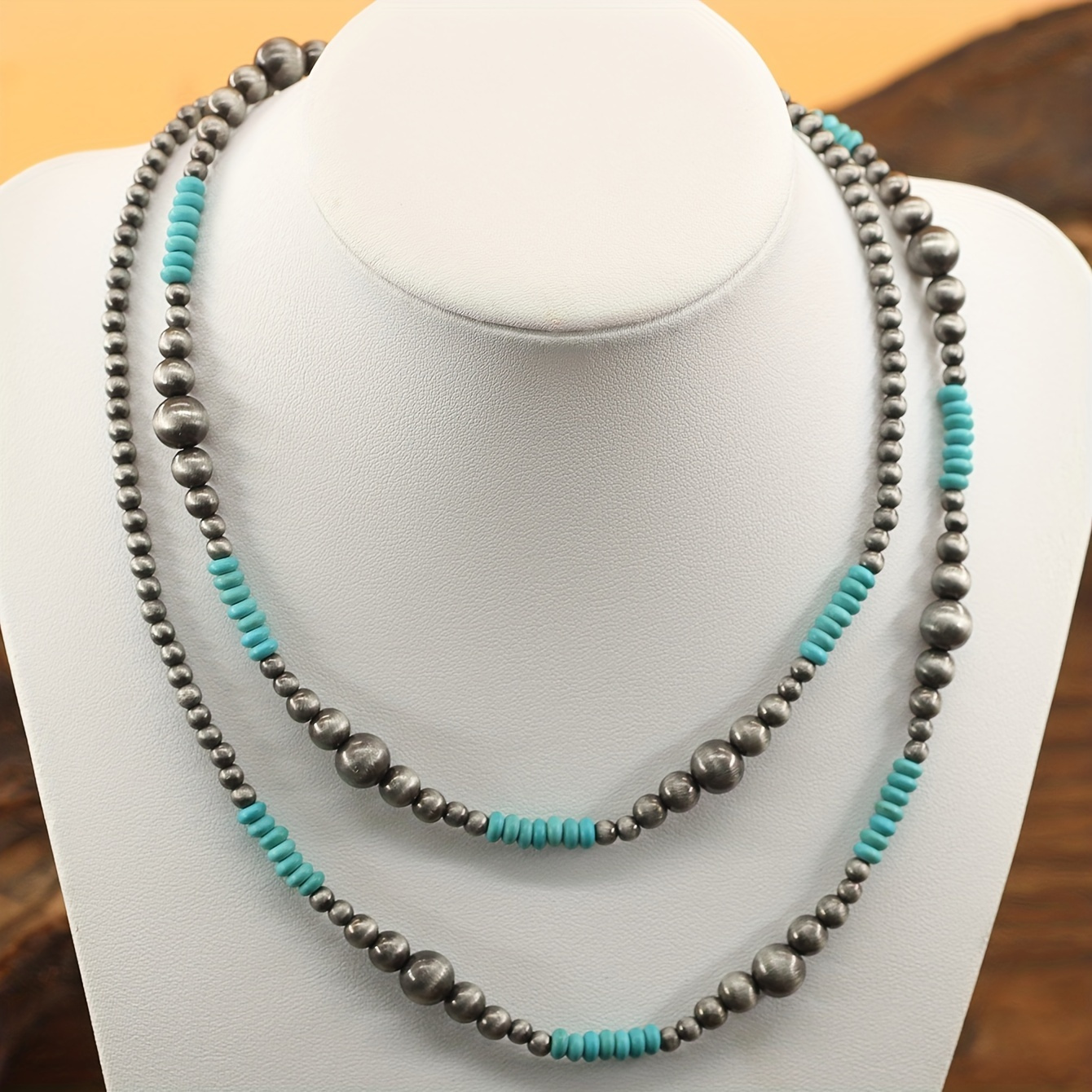 

Navajo Ccb 4mm/5mm Handmade Beads Turquoise Color Long Necklace Can Be Changed To 2 Loops Short Necklace 4 Loops Bracelet Retro Holiday Ornament