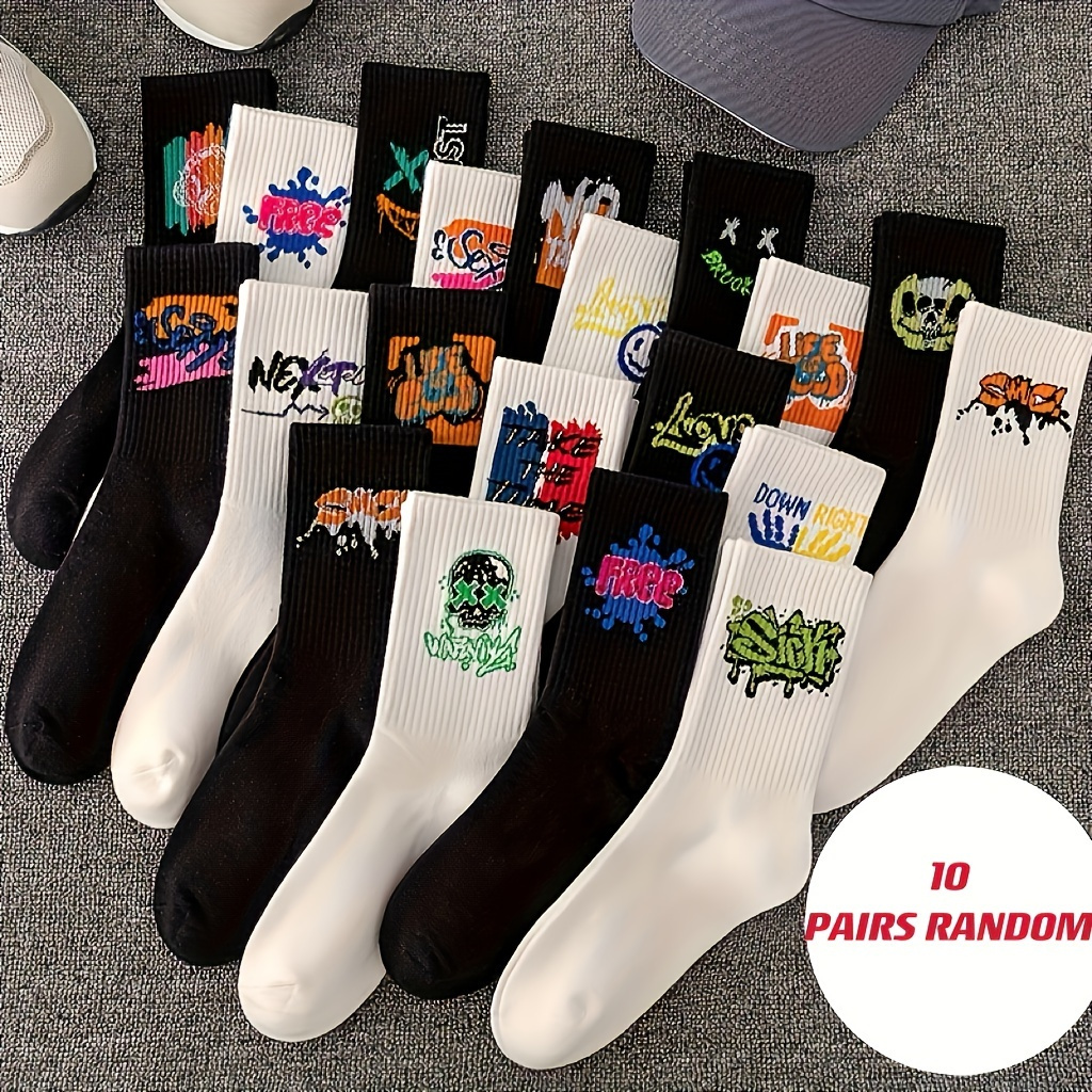 

10 Pairs/16 Pairs/20 Pairs/30 Pairs Random Graffiti Cute Cartoon College Comfortable Sweat Absorption Deodorant Daily Women's Mid-tube Socks