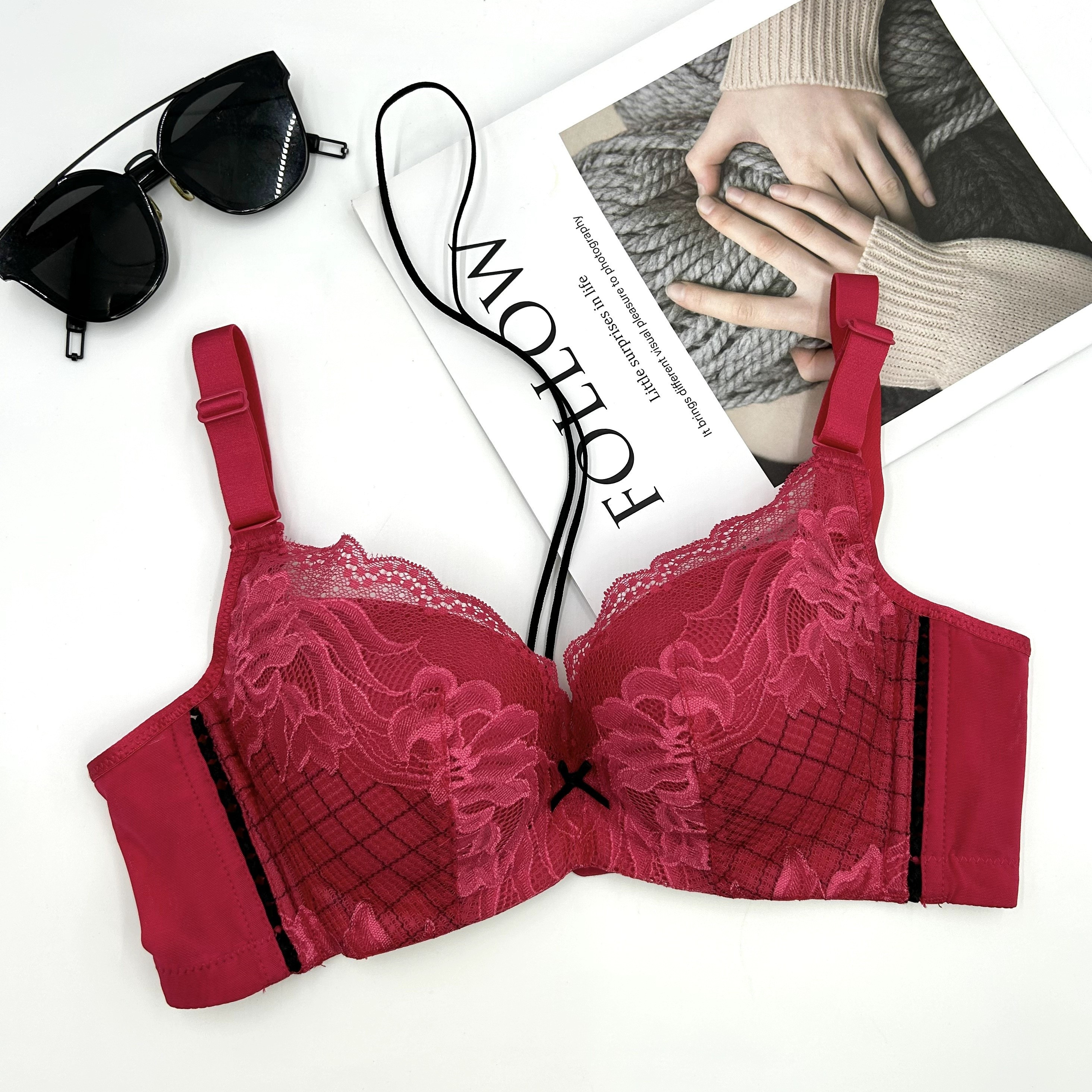 Contrast Lace Push Bra Comfy Breathable Bow Tie Intimates - Temu