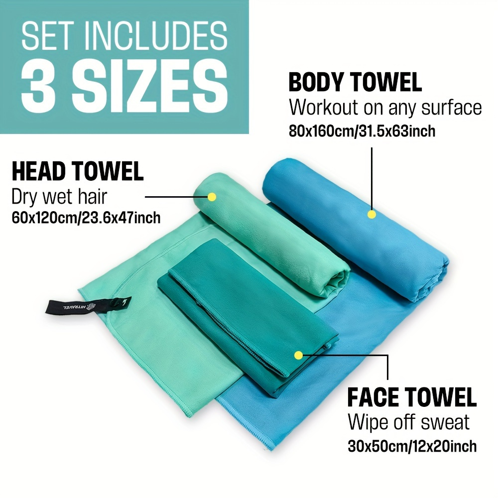 

Quick Dry Towel - 3 Size Pack Of Lightweight Microfiber Travel Towels W/bag - Fast Drying Towel Set For Camping, Beach, Gym, Backpacking, Sports, Yoga & Swim Use