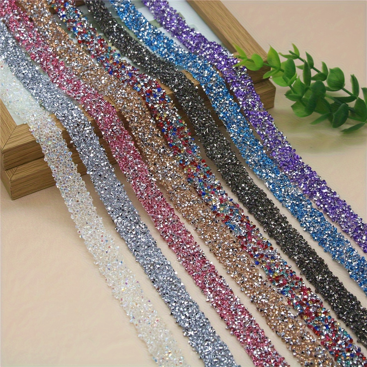 

Mixed Color Rhinestone Iron-on Transfers, Diy Plastic Resin Gem Strip Roll, Fashion Embellishment For Clothing, Bags, Hats, Shoes, Craft Accessories - 1 Strip