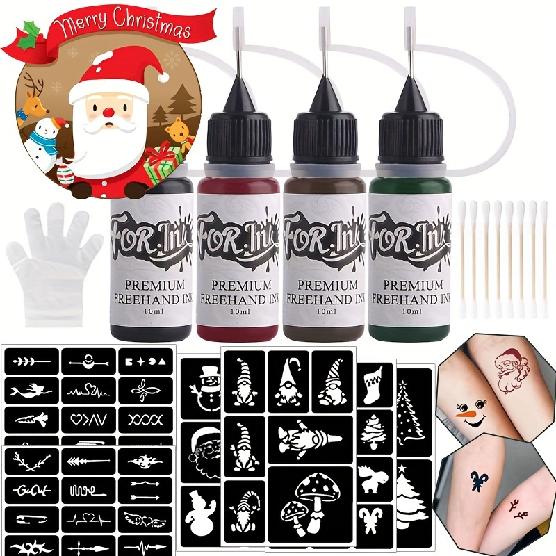 Merry Merry Christmas Temporary Tattoo Ink Stencils Kit - Temu