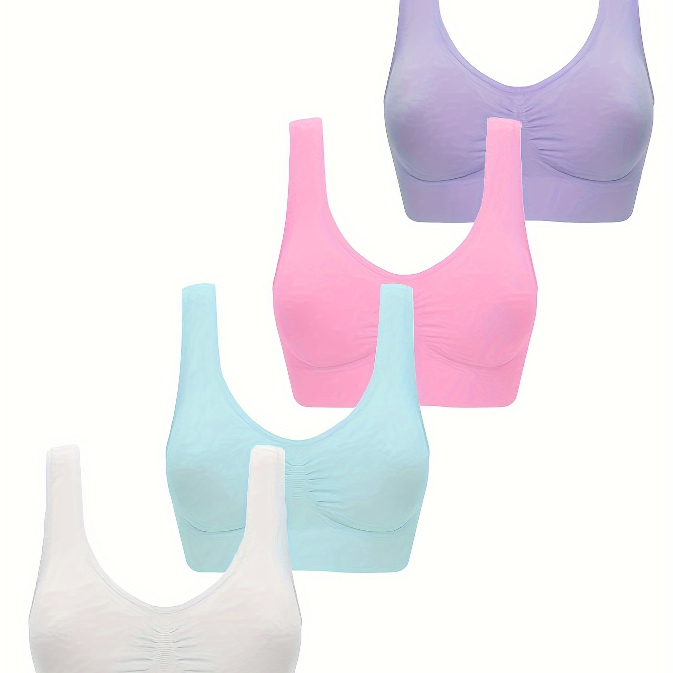 

4pcs Wireless Sports Bras, Comfy & Breathable Running Workout Tank Bra women's Lingerie Underwear