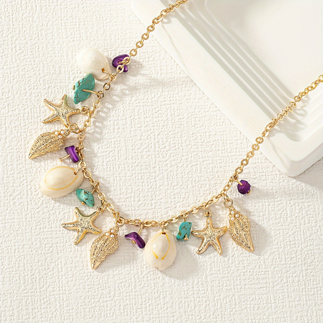 

1 Strand Ocean Series Shell Starfish Conch Stone Pendant Golden Necklace High Quality Vintage Boho Ethnic Personality Party Banquet Style Handmade Necklace Jewelry