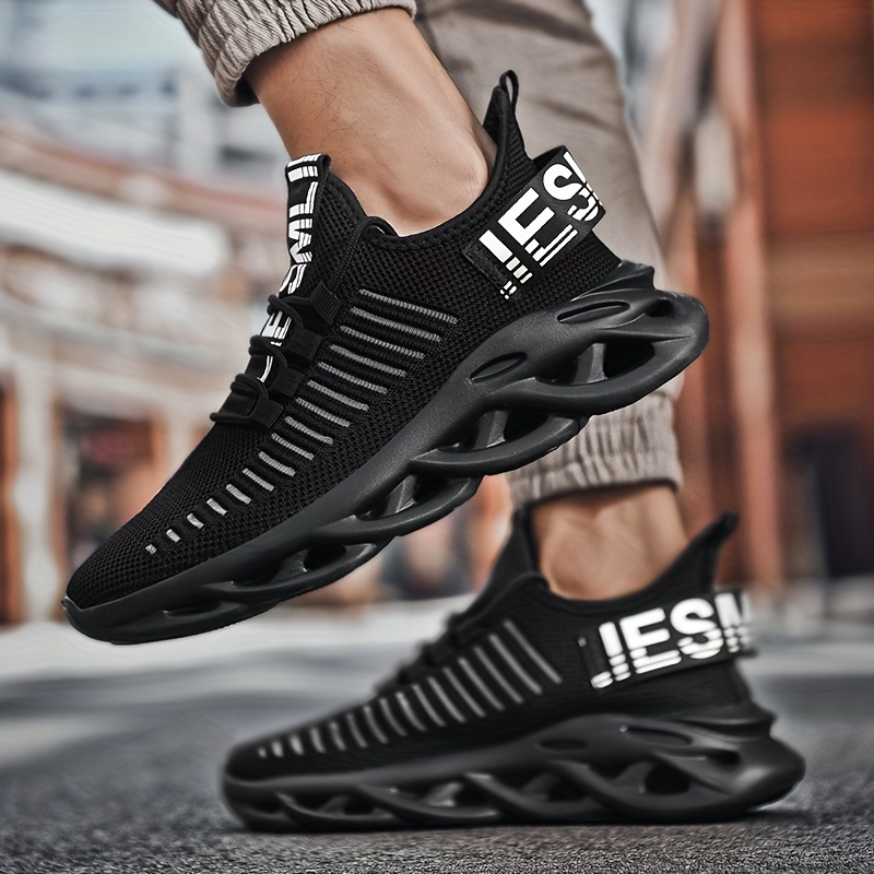 

Men's Trendy Woven Knit Breathable Blade Type Sneakers, Comfy Non Slip Soft Sole Lace Up Shoes For Men's Outdoor Activities