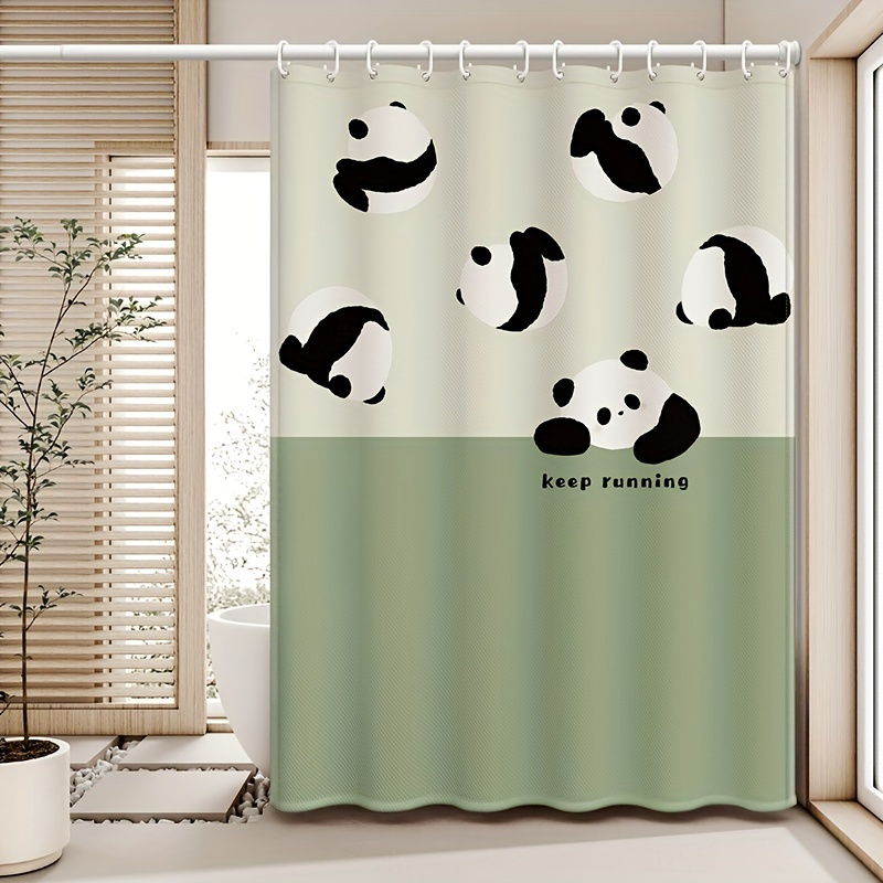 

1pc Adorable Panda Shower Curtain With 12 Hooks, Waterproof Mildew Resistant Fabric, Bathroom Decor, 70.8 X 70.8 Inches