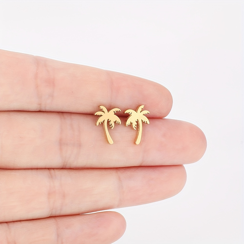 

Trendy Stainless Steel Coconut Tree Shape Stud Earrings Simple Mini Stud Earrings Accessories