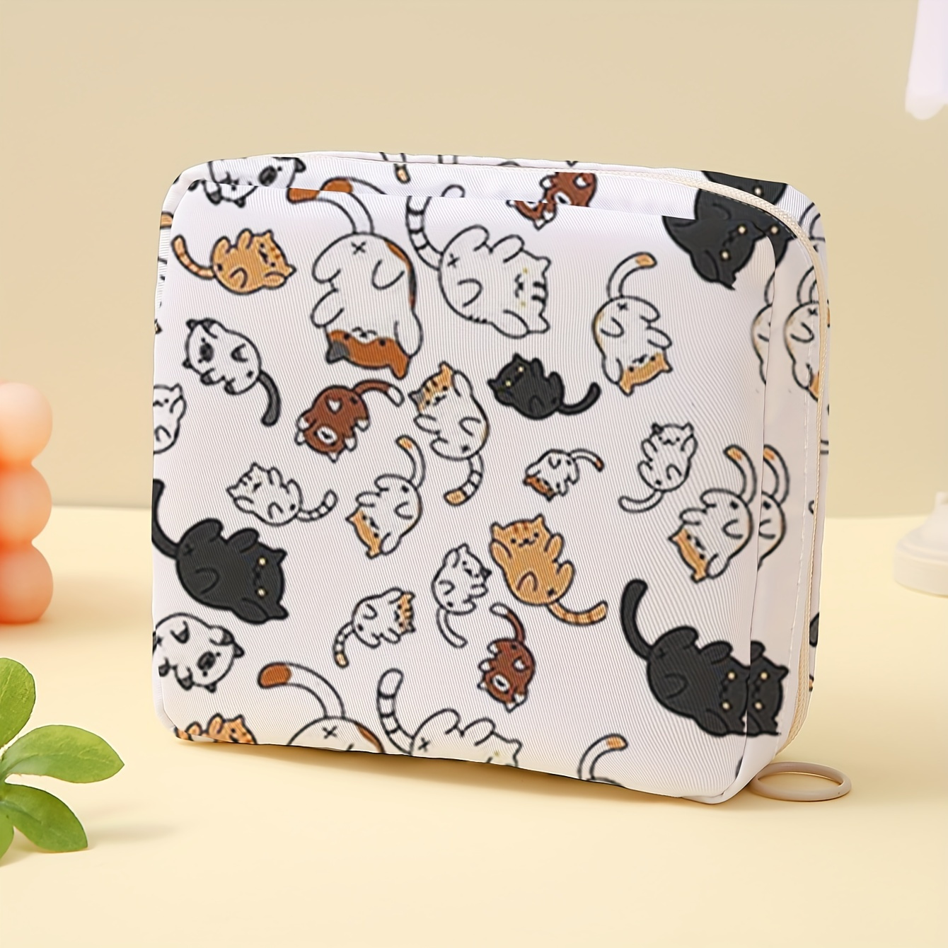 

Cat Pattern Portable Storage Bag, Large Capacity Polyester Sanitary Napkin Organizer, Multi-purpose Lightweight Pouch For Travel Accessories And Personal Items