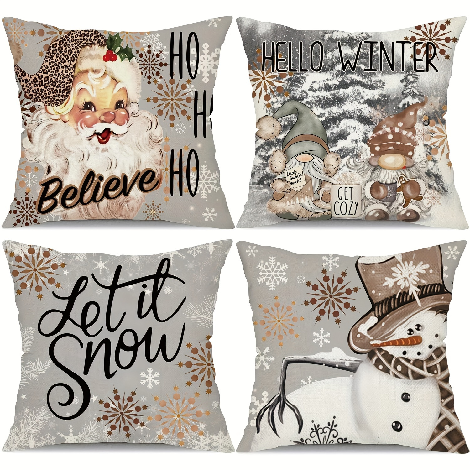 

4pcs Linen Mixed Weave Santa Claus Gnome Snowman Throw Pillow Cover Christmas Gift Home Accessories Living Room Sofa Bedroom Contemporary Style Zipper Pillow Case Without Pillow Core
