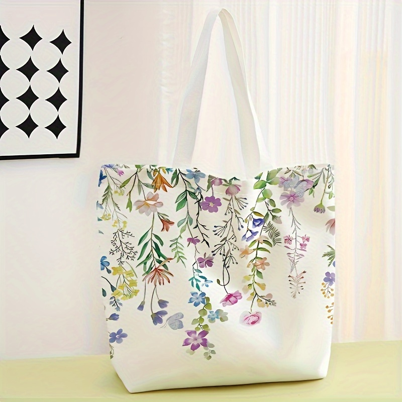 

Flower Pattern Printed Casual Tote Bag, Reusable Fashionable Backpack, Multifunctional Handbag, Letter Printed Canvas Shopping Bag