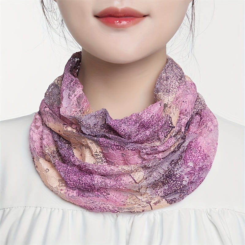 

Ruffles Lace Neck Gaiter Butterfly Print Elegant Veil Thin Breathable Casual Summer Sunscreen Face Covering For Women