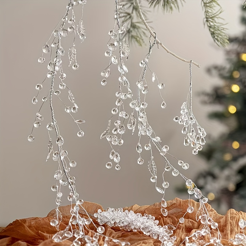 

1.2m Acrylic Diamond Teardrop Garland, Christmas Tree Decor, Wedding Prop, Bridal Headpiece Accessory, Diy Transparent Drop Hanging Ornament, Holiday Decor, No Feather, For Home & Kitchen Use