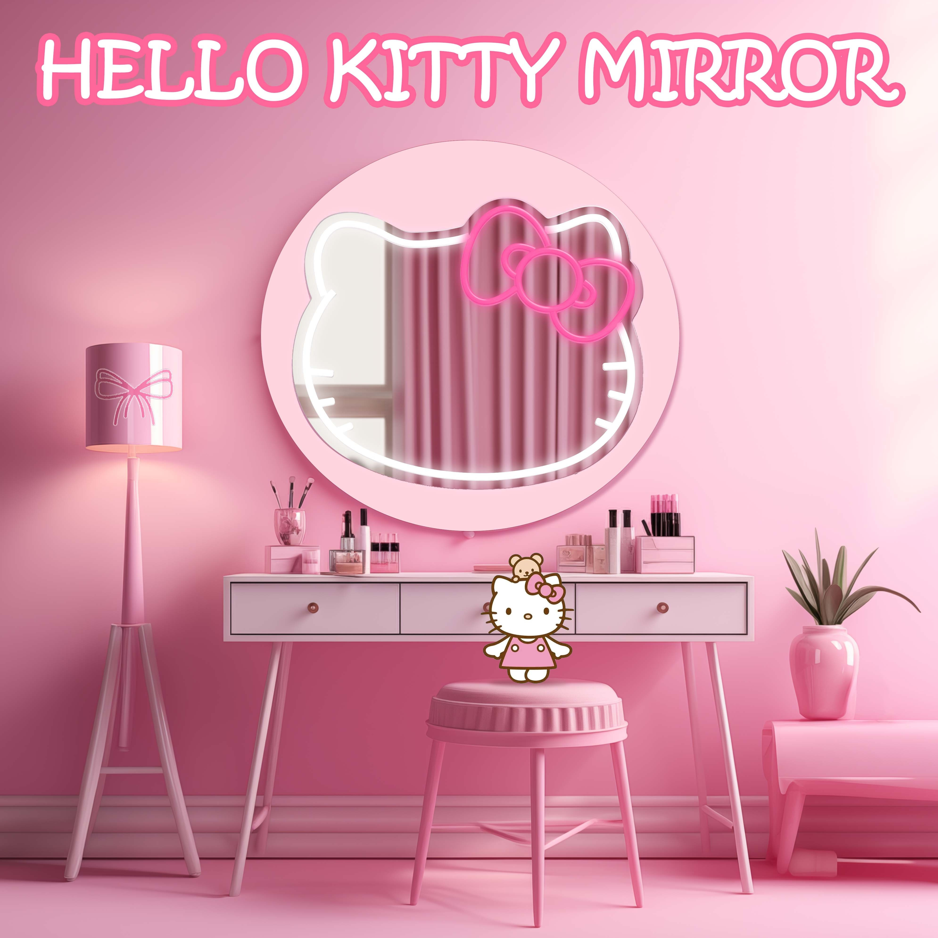 

1pc Cute Bow Anime Style Led Mirror Neon Light Mirror Brightness Adjustable Room Decoration Aesthetic Lamp For Room Bedroom Cosmetic Mirror Birthday Christmas Artwork Gift