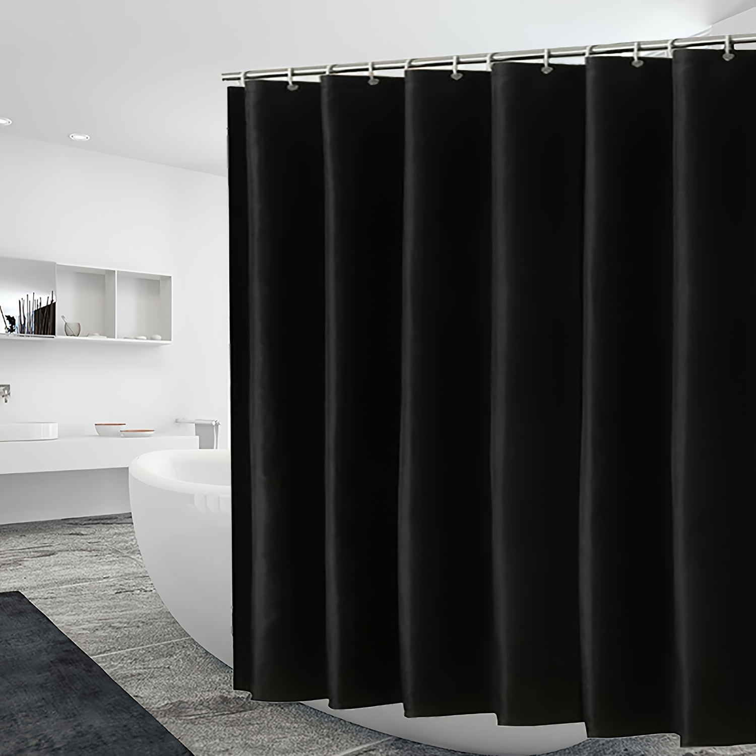 

Yusehy Shower Curtain Liner, 4g Peva Shower Curtain Liner, Plastic Peva Waterproof Shower Curtain, 36x72in/72x72in, With Loop Eyelets And 3 Magnetic Weights (black Shower Curtain)